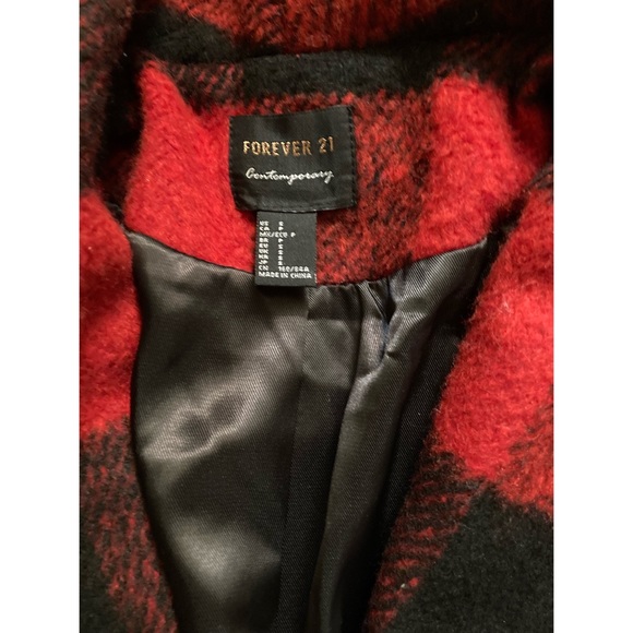 Red & black Buffalo plaid trench coat - Picture 4 of 4